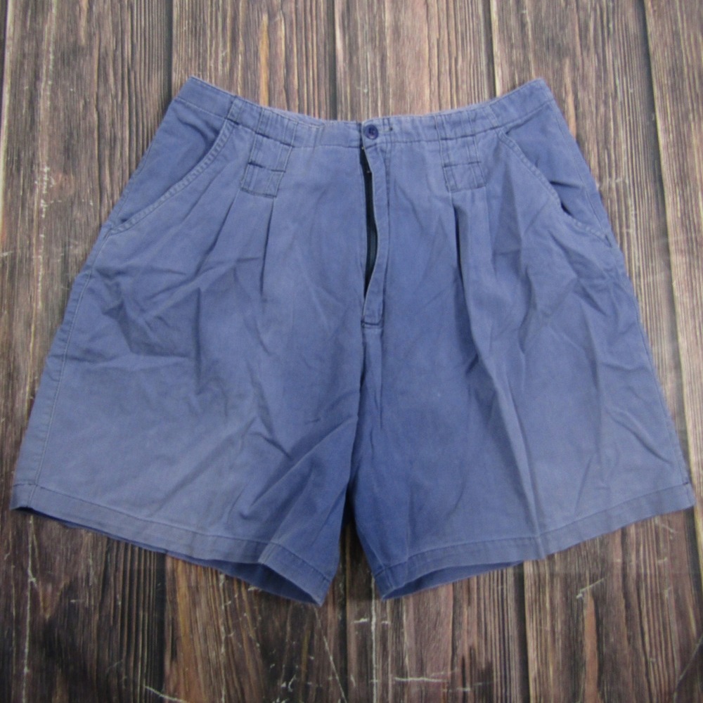 JL Plum Pleated Shorts Women 14 Blue Vintage 100% Cotton High Rise Casual